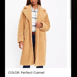 LOFT Perfect Camel Sherpa Long Coat Teddy Jacket NWT X-Small 0 2 Small 4 6
